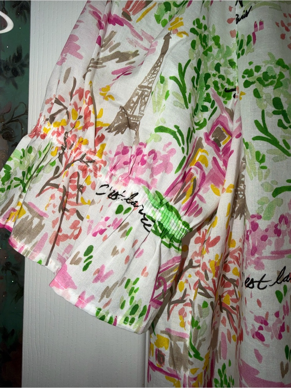 Karl Lagerfeld Pink Floral Paris-Print Button-Up Shirt NWT - Picture 4 of 7